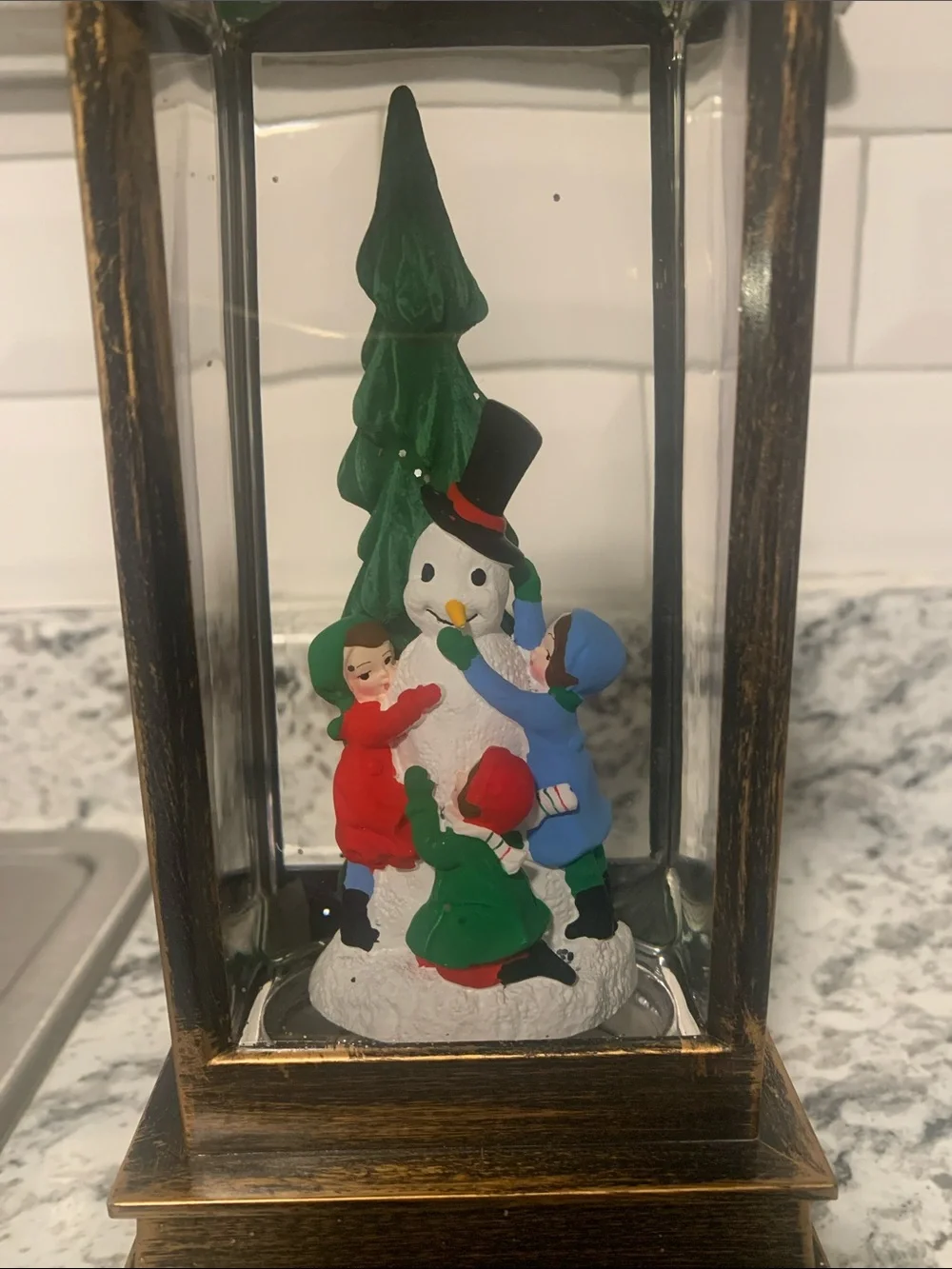 BRONZE LIGHT UP HOLIDAY SNOW LANTERN WITH GLITTER